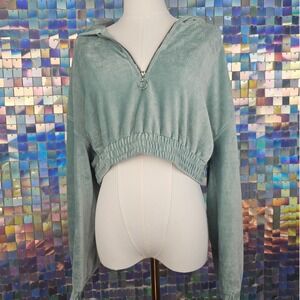 Zara Cropped Ribbed Quarter Zip Pullover Jacket